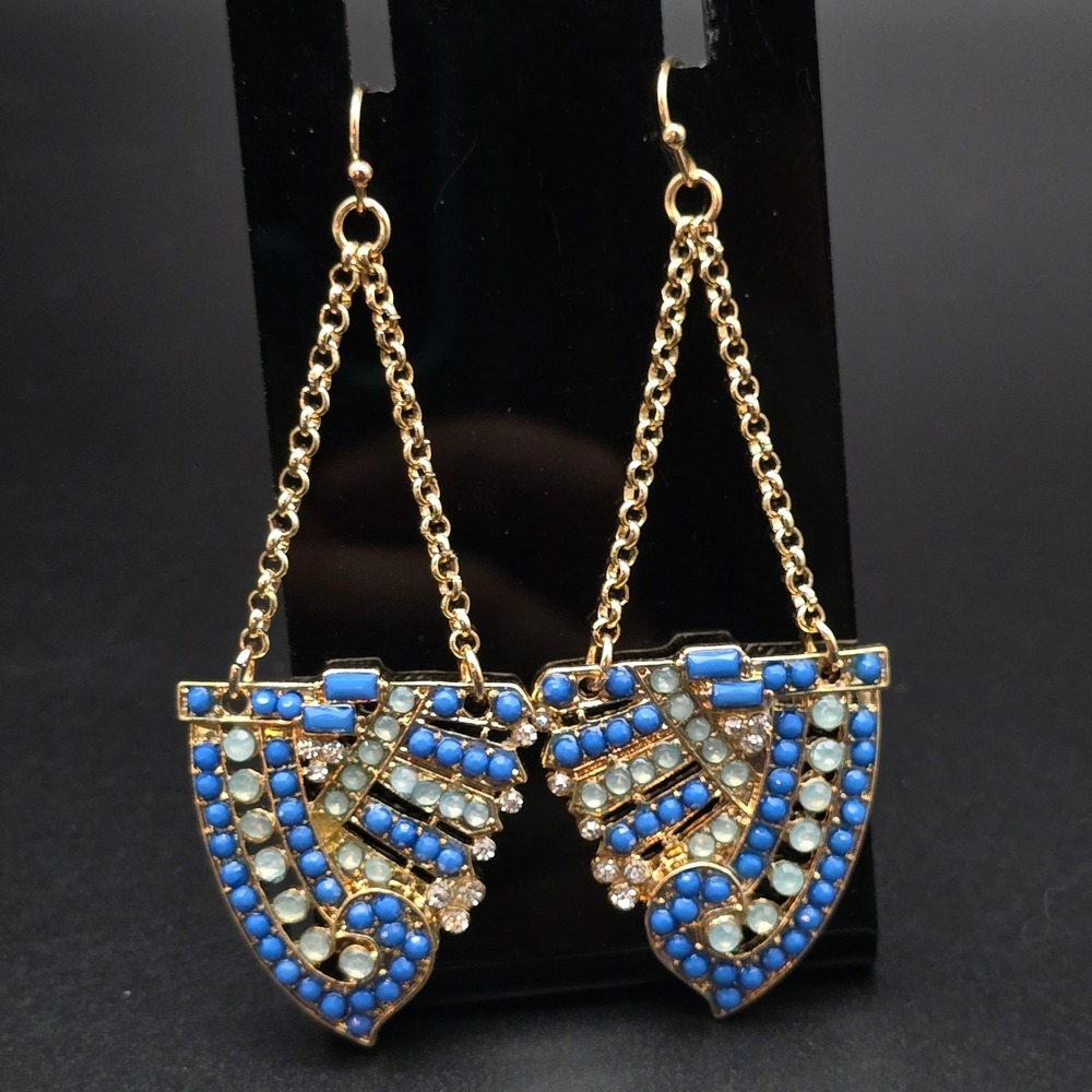 Blue Rhinestone Geometric Earrings Dangle Drop
